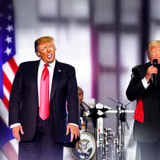 Image similar to joe biden and donald trump as singers in a japanese girl pop band