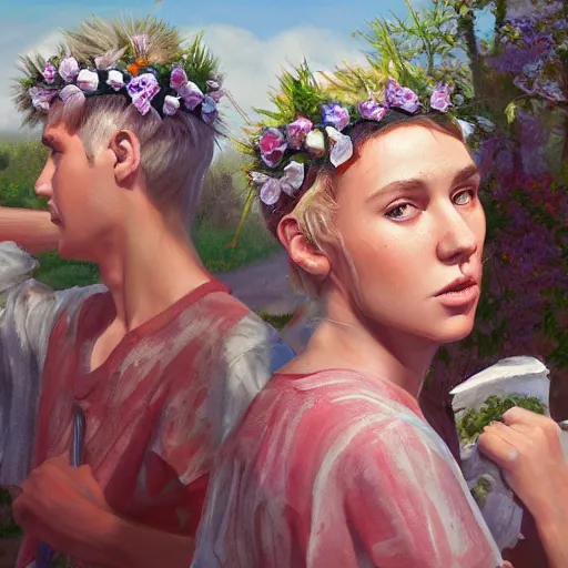 Image similar to midsommar 4, oil painting, ultradetailed, artstation, ultradetailed, digital painting, ultradetailed