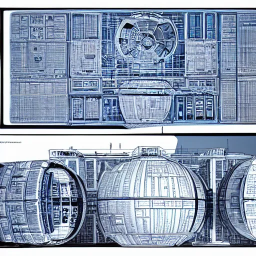 Prompt: blueprints of the Death Star, hyperealistic