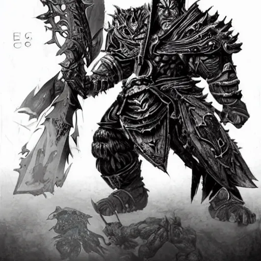 Prompt: orc warrior concept art, yoshitaka amano, akihiko yoshida