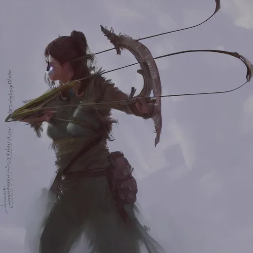 Image similar to fantasy art of a female forest archer in the style of greg rutkowski