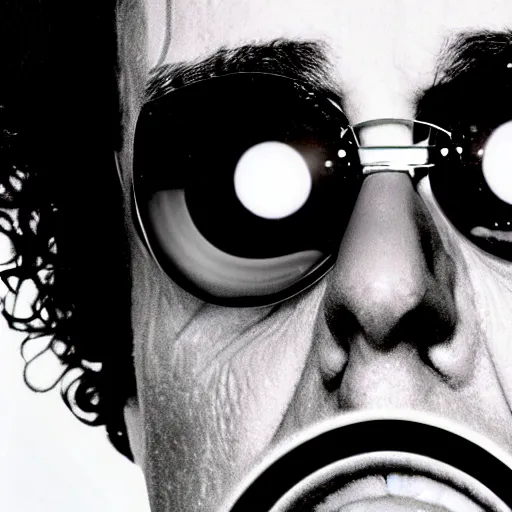 Prompt: an extreme closeup of Weird Al's eye reflected in his eye is earth shrinking away