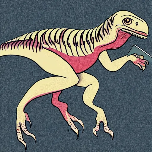 Prompt: velociraptor studying for a math test