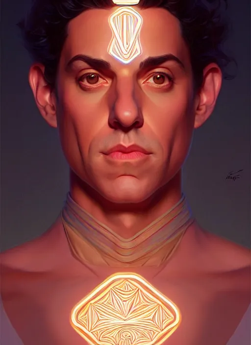 Image similar to symmetry!! portrait of seinfeld, glowing lights!! intricate, elegant, highly detailed, digital painting, artstation, concept art, smooth, sharp focus, illustration, art by artgerm and greg rutkowski and alphonse mucha