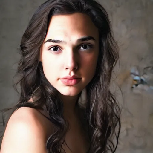 Image similar to a beautiful young girl who looks like gal gadot and rebecca fergueson portrait photo