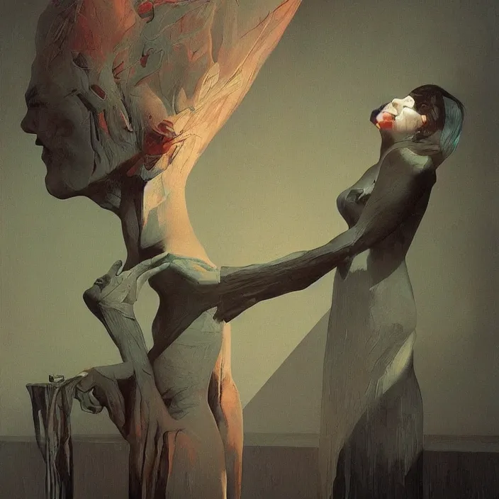 Image similar to what are we doing tonight and tomorrow, portrait painting, science fiction, Edward Hopper and James Gilleard, Zdzislaw Beksinski, highly detailed