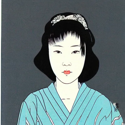 Image similar to Portrait of a beautiful Japanese woman by Toshio Saeki, high detailed