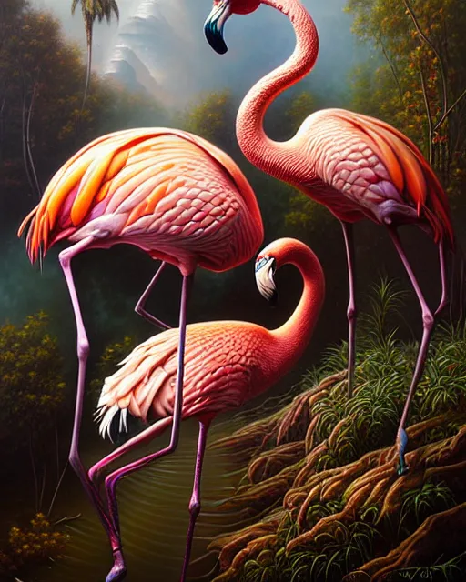 Image similar to a detailed portrait of dreampunk flamingo python hybrid mix by tomasz alen kopera and peter mohrbacher