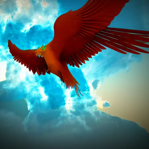 Prompt: the Phoenix flying in the sky with cyan flame, flaming aura, cinema 4d render, ray tracing,