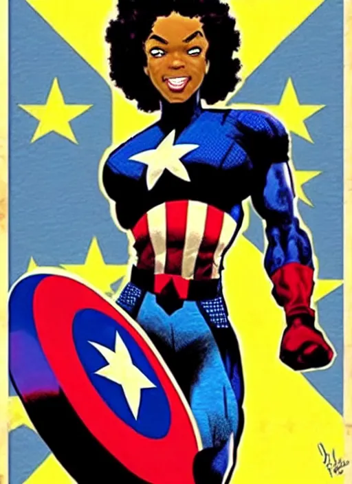 Image similar to beautiful black female captain america. afro - feminist captain america wins wwii. american wwii propaganda poster by james gurney, rob liefeld and pixar. gorgeous face. overwatch, realistic. black power