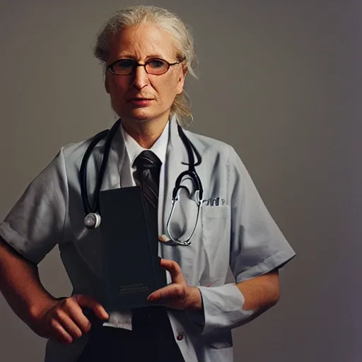 Prompt: photo of a doctor, photo by annie leibovitz, portrait, annie leibovitz, award winning