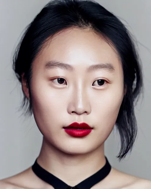 Prompt: photo of Margaret Zhang, beautiful face, faint red lips, slicked back hair, fashion photoshoot, cover girl, real-life skin, skin care, light makeup