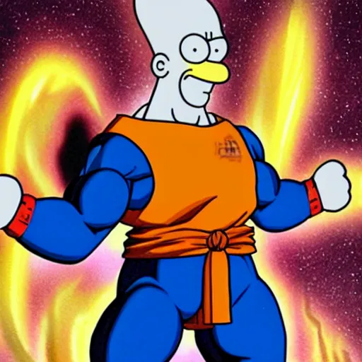 Prompt: goku merged with homer simpson