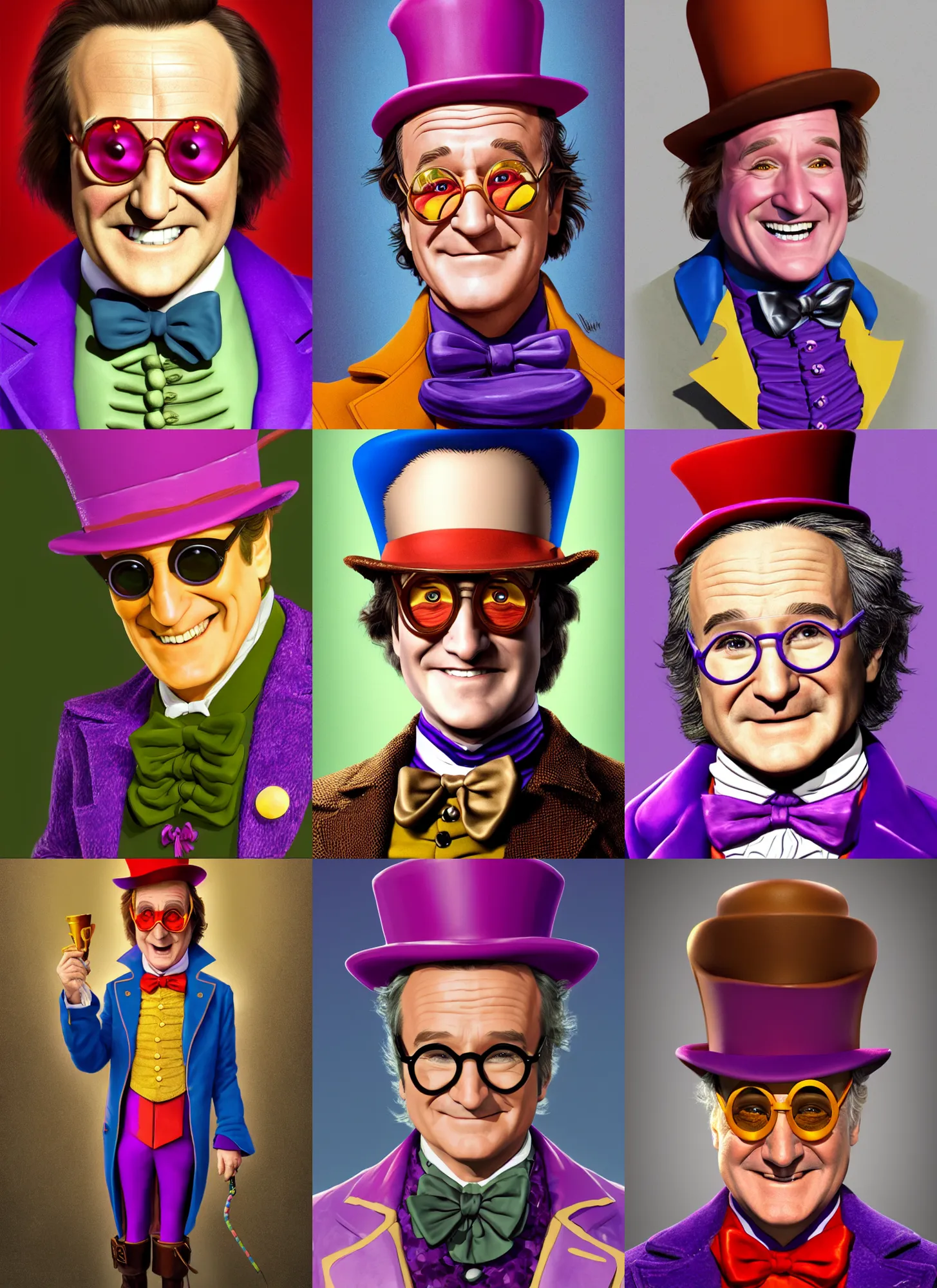 Prompt: character portrait of willy wonka played by robin williams, digital art, trending on artstation, 4 k