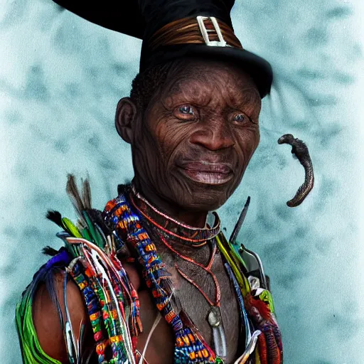 Image similar to portrait of a witch doctor, hyper realistic