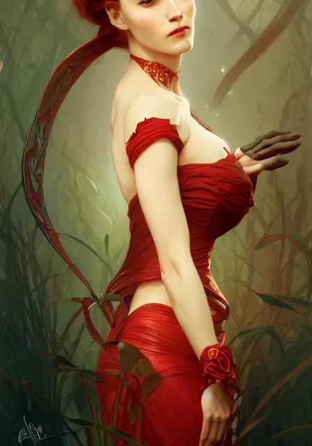 Image similar to portrait of red queen, intricate, elegant, highly detailed, digital painting, artstation, concept art, smooth, sharp focus, illustration, art by artgerm and greg rutkowski and alphonse mucha and william - adolphe bouguereau