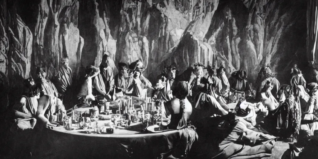 Image similar to 1920s photography of an occult ceremony meeting in the dolomites, occult signs, wicca, alp, dolomites, alpine, detailed intricate insanely detailed octane render, 8k artistic 1920s photography, photorealistic, black and white, chiaroscuro, hd, by David Cronenberg, Raphael, Caravaggio