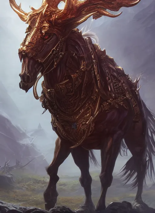 Image similar to ultra detailed fantasy greed horseman, elden ring, realistic, dnd character portrait, full body, dnd, rpg, lotr game design fanart by concept art, behance hd, artstation, deviantart, global illumination radiating a glowing aura global illumination ray tracing hdr render in unreal engine 5