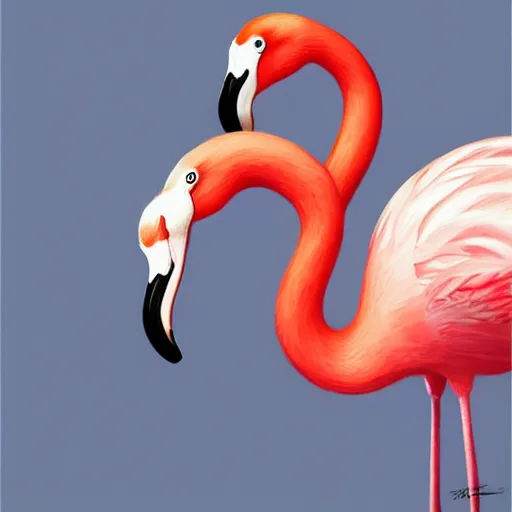 a magnificent flamingo wearing a police hat. By Makoto