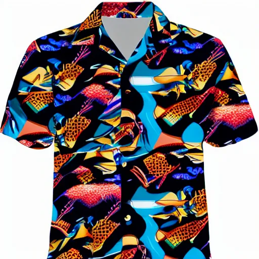Prompt: sci fi hawaiian shirt pattern
