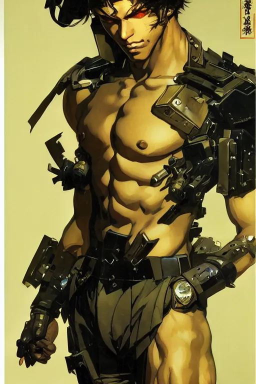 Prompt: attractive man, cuberpunk, painting by j. c. leyendecker, yoji shinkawa, katayama bokuyo