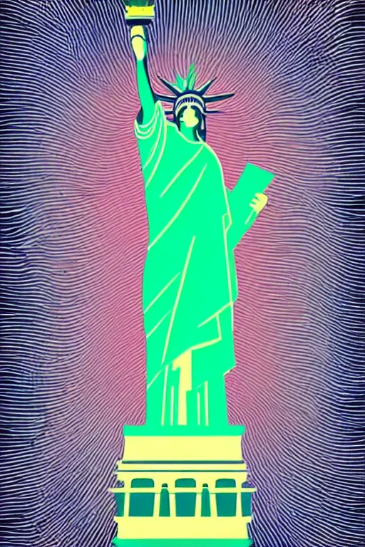 Image similar to minimalist boho style art of colorful statue of liberty, illustration, vector art