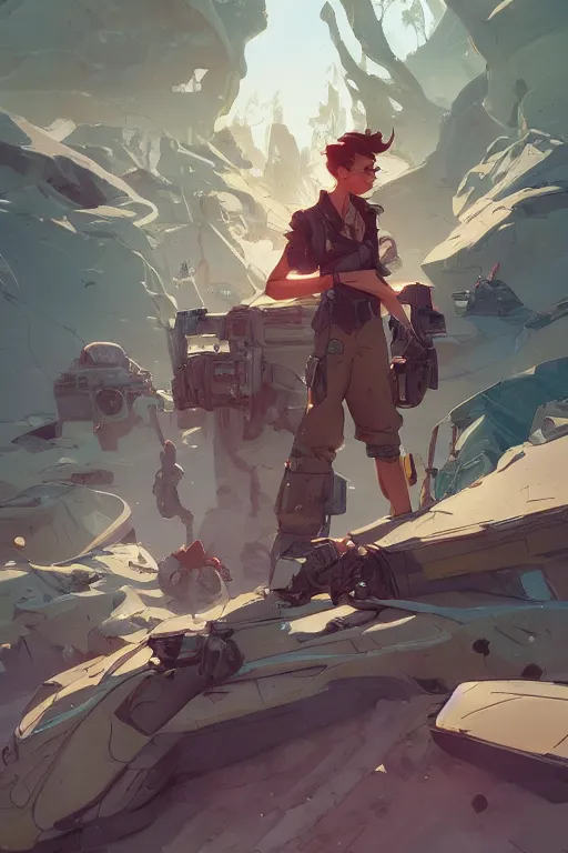 Image similar to overwhelmed with fleetting thoughts behance hd artstation by jesper ejsing, by rhads, makoto shinkai and lois van baarle, ilya kuvshinov, ossdraws, that looks like it is from borderlands and by feng zhu and loish and laurie greasley, victo ngai, andreas rocha