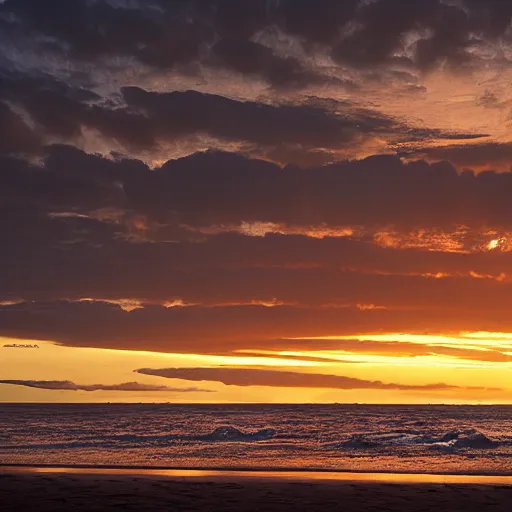 Prompt: landscape photography by joel sartore of the setting sun on the beach in hawaii, orca breaching in the distance