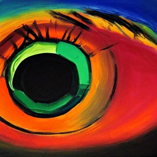 Image similar to colorful abstract minimalist painting of human eyes. Oil on panel.