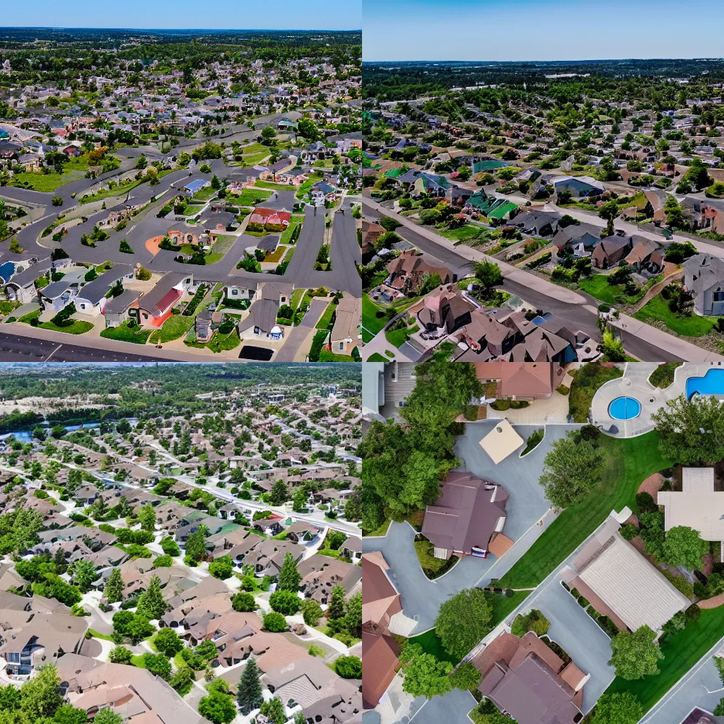 Prompt: drone view of an american suburb for rich people