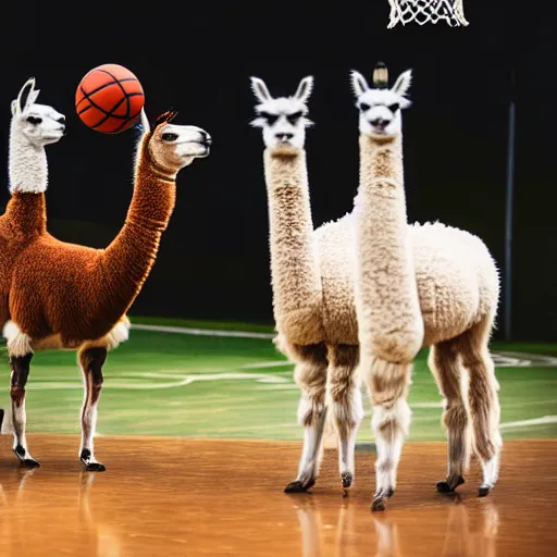 Image similar to a picture of llamas playing basketball, 4 k, photography, high resolution