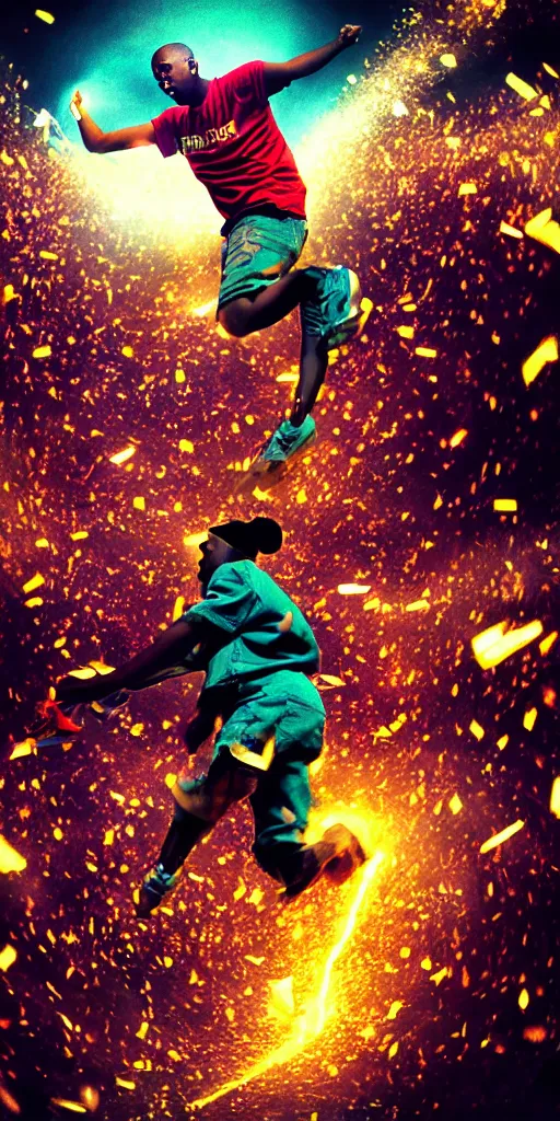 Prompt: cinematic shot epic portrait tyler the creator kicking his fans on stage, hyper realistic, mood lighting, fantasy, detailed face, highly detailed, super realistic, perfect lighting pixel sorting