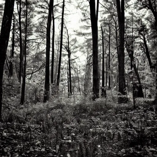 Image similar to a dark forest somewhere in usa, old forgotten photo