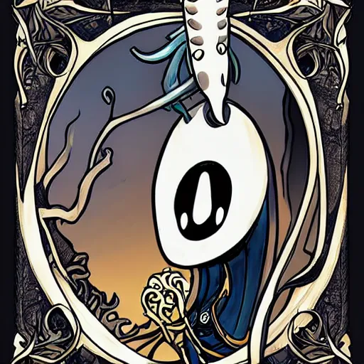 Image similar to Hollow Knight concept art, art nouveau style