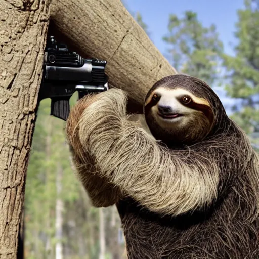 Prompt: sloth with a gun