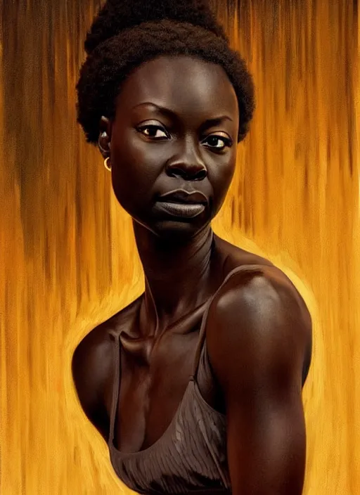 Image similar to danai gurira in finnish sauna, backround dark, highly detailed, digital illustration, trending in artstation, modern painting, smooth, sharp focus, intricate, einar jonsson, ilya repin