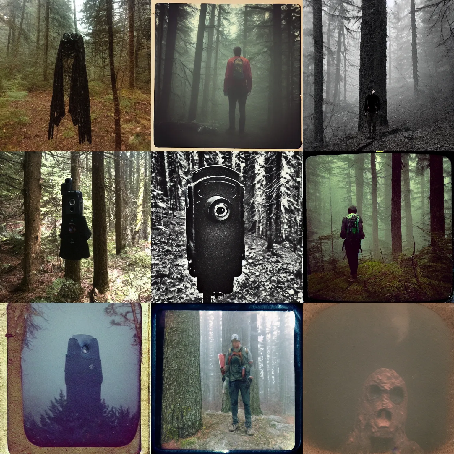 Prompt: missing hiker ominous misty mysterious mothman flying cryptid monster poloroid cellphone camera megapixel