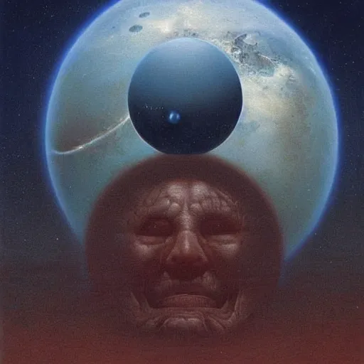 Prompt: demon in the galaxy looking at the planet made by zdzislaw beksinski - n 6