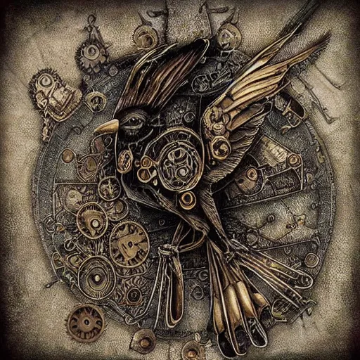 Image similar to An epic steampunk bird, intricate detail, digital art