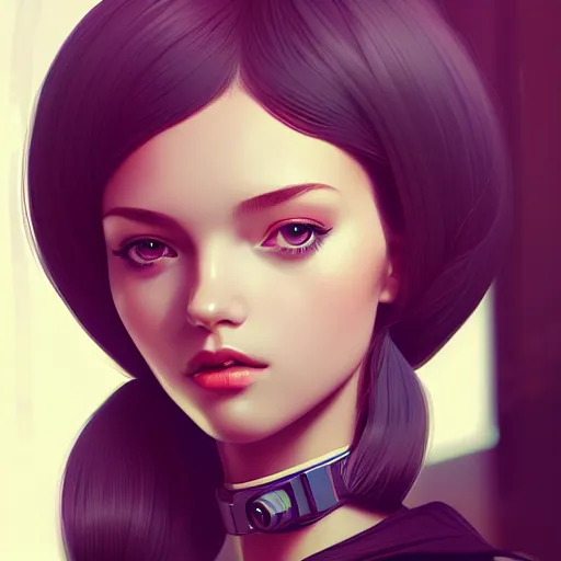 Image similar to portrait of beautiful girl with robot body by ilya kuvshinov, close up, portrait, cinematic, elegant, artstation, intricate, highly detailed, digital painting, artstation, concept art, sharp focus, illustration, cyberpunk, cgsociety, 8 k