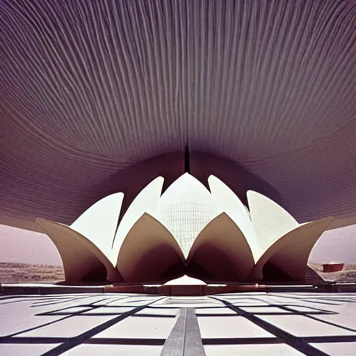 Image similar to interior of a futuristic lotus temple with gold, red and white marble panels, in the desert, by buckminster fuller and syd mead, intricate contemporary architecture, photo journalism, photography, cinematic, national geographic photoshoot