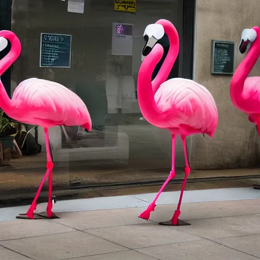 Prompt: robot flamingoes shopping in san francisco, award winning photo, 4k
