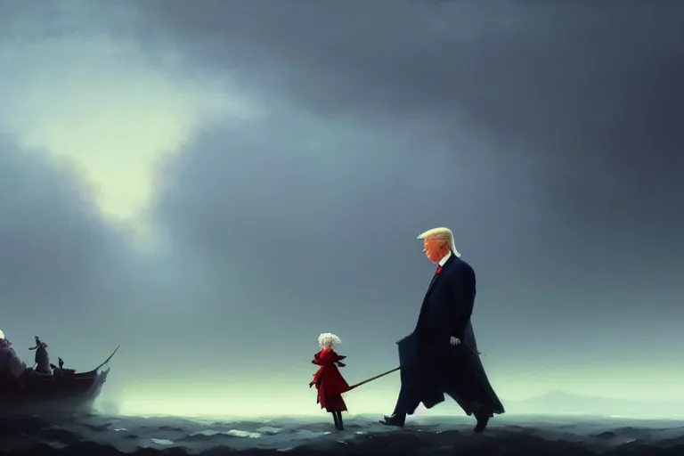 Image similar to Trump vs Biden, portrait, dark makeup, dark crown with magical ruby, painting by Studio Ghibli, Ivan Aivazovsky and Greg Rutkowski, artstation, fantasy, intricate, beautiful, cinematic, octane render, arnold render, 8k, hyper realism, detailed, sharp focus, 4k uhd, masterpiece, award winning