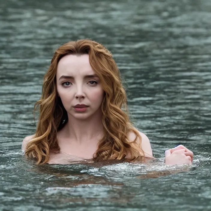 Image similar to jodie comer looking peaceful in the water, beautiful movie stills