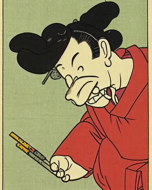 Image similar to popeye smoking crack, ukiyo-e art