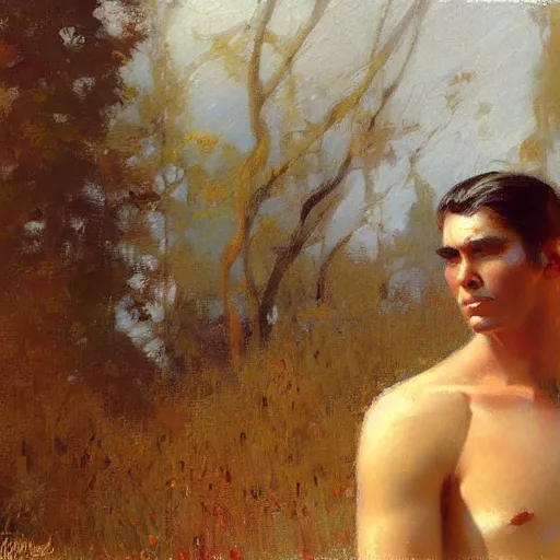 Image similar to a man with a slicked back haircut, painting by Gaston Bussiere, Craig Mullins