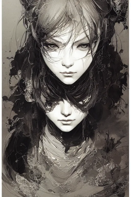 Image similar to portrait of anime woman, pen and ink, intricate line drawings, by craig mullins, ruan jia, kentaro miura, greg rutkowski