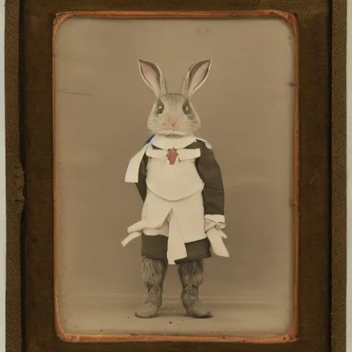 Prompt: a 1 9 1 0 s portrait of a rabbit wearing a sailor's uniform