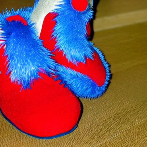 Prompt: photo of a realistic blue hedgehog wearing red shoes