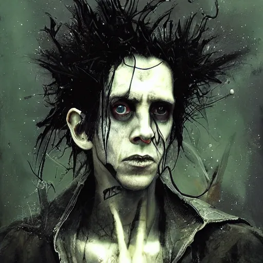 Prompt: stunning portrait of gaunt olli wisdom a ( the cure fan ) as dream from sandman, dim stars as eyes, by jeremy mann, by cedric peyravernay, by by russ mills, by richard avedon and ben templesmith, dramatic lightning, sadness, dark eye sockets, in the shadows, punk rock, gothic, high detailed, 8 k